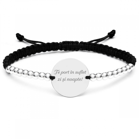 Bratara Argint cu bilute si snur impletit personalizata cu mesaj (17 mm) [2]