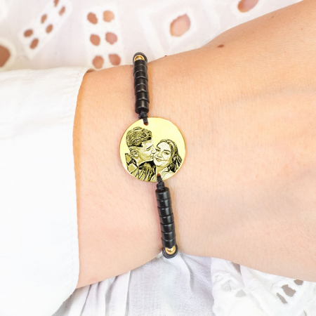 Bratari dama - Bratara dama personalizata cu poza, discuri onix si bilute Argint (17 mm)