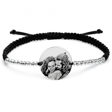 Bratara barbati Argint snur impletit, cu bilute personalizata cu poza (17 mm) [2]