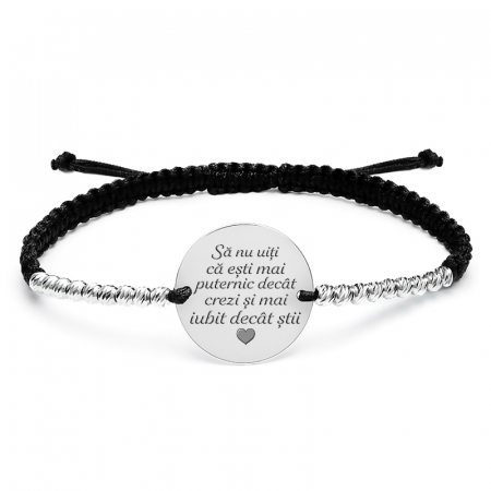 Bratara Argint snur impletit, cu bilute personalizata cu mesaj (17 mm) [3]