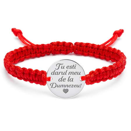 Bratari copii - Bratara Argint snur impletit si banut 14.5mm, personalizata cu text
