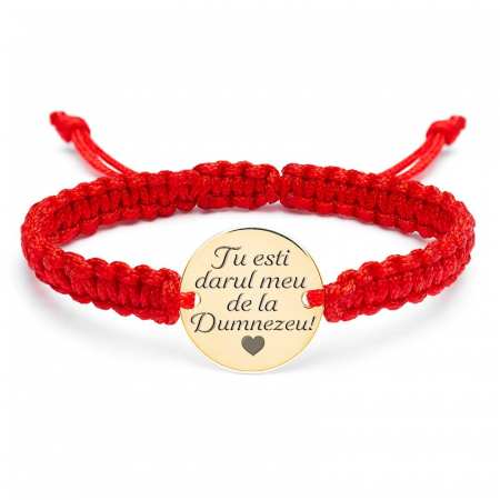 Cadouri personalizate nasi botez - Bratara Argint snur impletit si banut 14.5mm, personalizata cu text