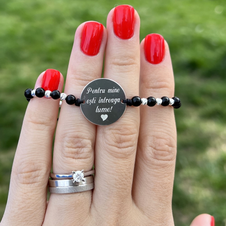Bratara Argint snur mix onix si bilute banut 17 mm personalizata cu mesaj [2]