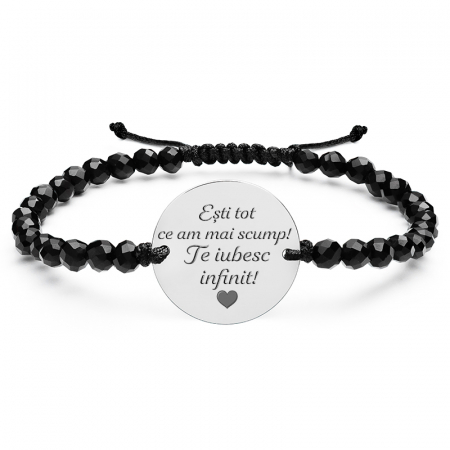 Bratara personalizata cu mesaj cu bilute onix - stainless steel [2]