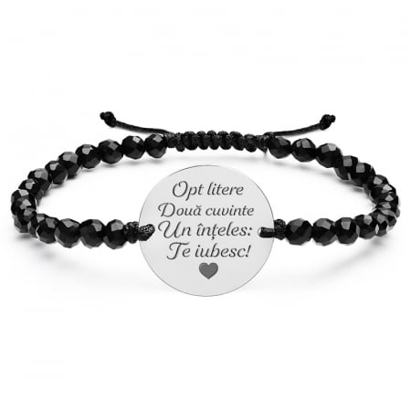 Bratara personalizata cu mesaj cu bilute onix - stainless steel [1]