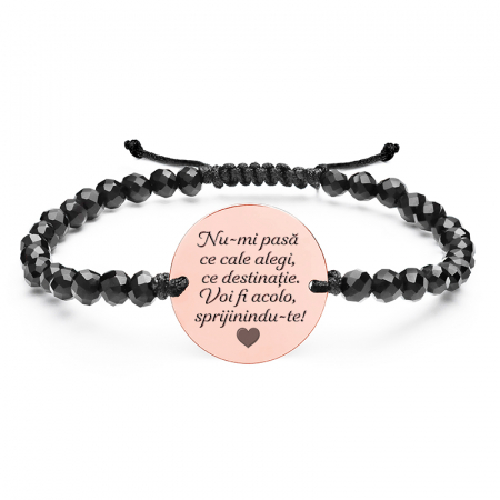 Bratari pietre semipretioase - Bratara Argint snur onix fatetat si banut 17 mm personalizat gravura text