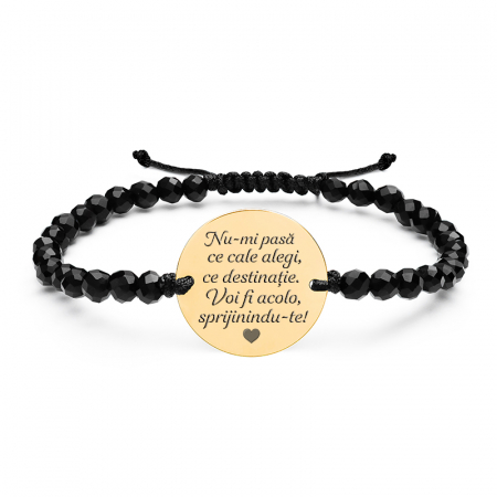 Bratari copii - Bratara Argint snur onix fatetat si banut 17 mm personalizat gravura text