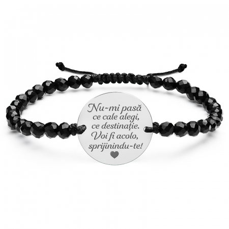 Bratari pietre semipretioase - Bratara Argint snur onix fatetat si banut 17 mm personalizat gravura text