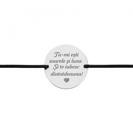Dupa varsta - Bratara Argint snur si banut 17 mm personalizata cu mesaj