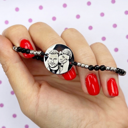 Bratara Banut 19 mm Personalizat cu Poza si Snur Onix Fatetat si Bilute Stainless Steel [4]