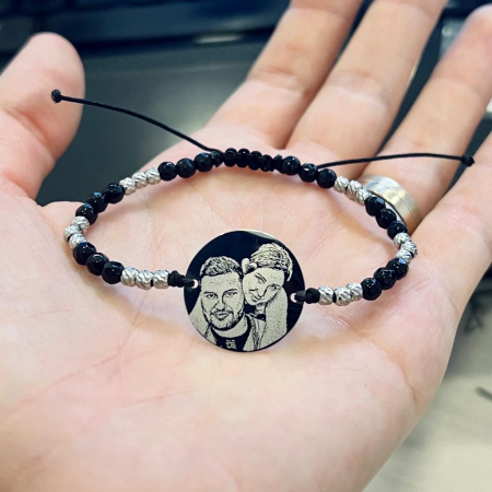 Bratara personalizata cu poza, onix si bilute Argint 17mm [5]