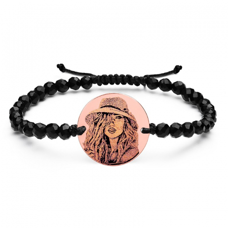 Bratari dama personalizate cu poza - Bratara cu Banut Personalizat cu Poza si Snur Onix Fatetat (17 mm)