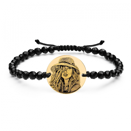 Bratara cu Banut Personalizat cu Poza si Snur Onix Fatetat - Stainless Steel [1]