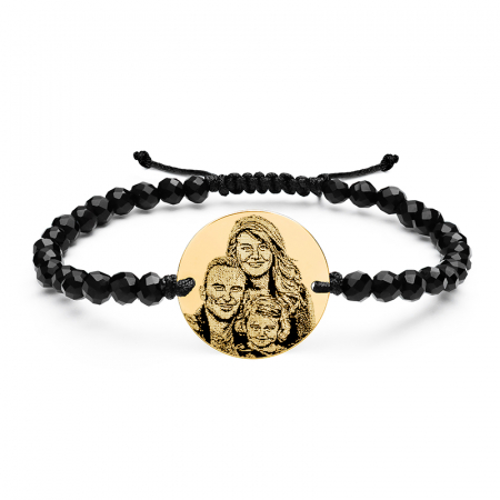Cadouri personalizate de Paste - Bratara cu Banut Personalizat cu Poza si Snur Onix Fatetat - Stainless Steel
