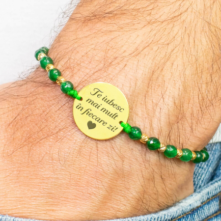 Bratari cu pietre semipretioase - Bratara personalizata cu mesaj, mix jad (17 mm)