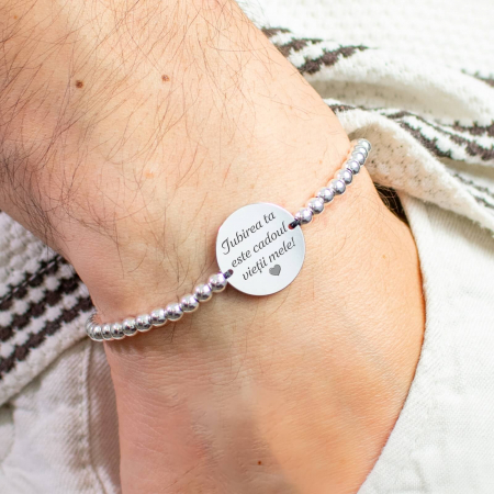 Cadouri de sfanta maria - Bratara barbati personalizata cu mesaj ,banut si bilute stainless steel