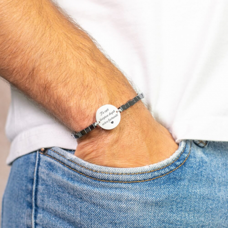 Bratara barbati personalizata cu mesaj, cubulete hematit banut stainless steel [2]