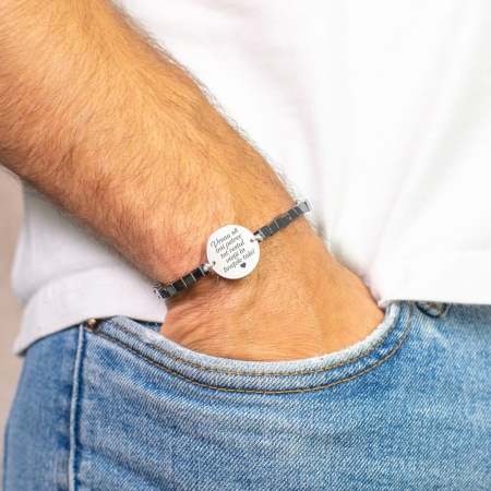 Bratara barbati personalizata cu mesaj, cubulete hematit banut stainless steel [1]