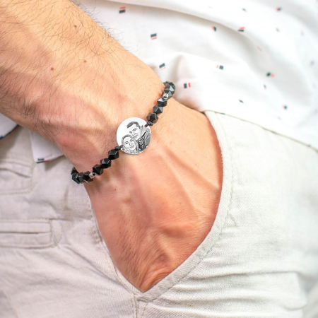Bratara barbati personalizata cu poza, bilute onix - stainless steel [1]