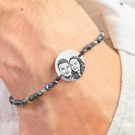 bratari barbati personalizate - Bratara barbati personalizata cu poza, bilute argint si cubulete hematit (19mm)