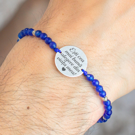 Bratari copii - Bratara cu Banut Personalizat cu mesaj, jad si bilute argint (17 mm)