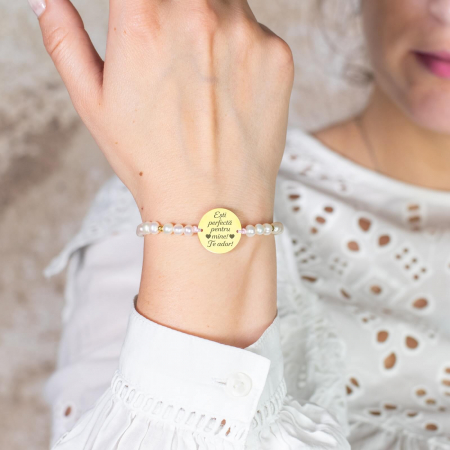 Bratara dama personalizata cu mesaj, bilute argint si perle de cultura, Argint (17mm) [2]