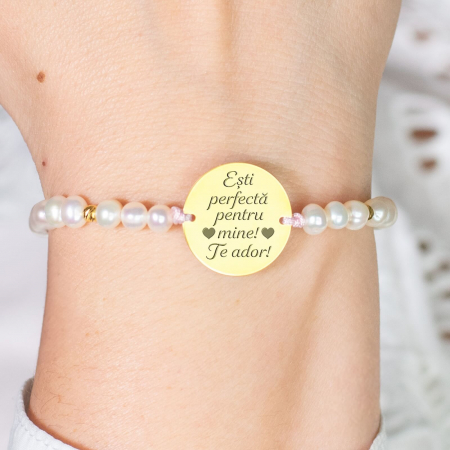 Bratari personalizate cu mesaj - Bratara dama personalizata cu mesaj, bilute argint si perle de cultura, Argint (17mm)