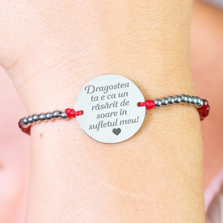 Bratari inox dama - Bratara dama personalizata cu mesaj, bilute jad si stainless steel