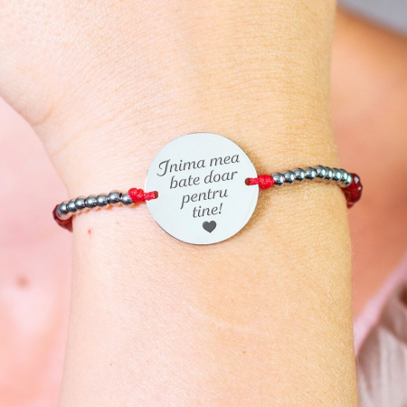 Bratari pietre semipretioase - Bratara dama personalizata cu mesaj, bilute jad si Argint (17 mm)