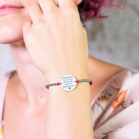 Bratara dama personalizata cu mesaj, bilute jad si Argint (17 mm) [1]