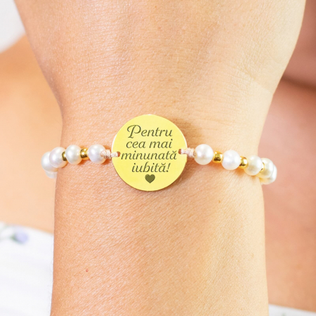 Bratari personalizate cu mesaj - Bratara dama personalizata cu mesaj, mix bilute si perle de cultura, Argint (17mm)