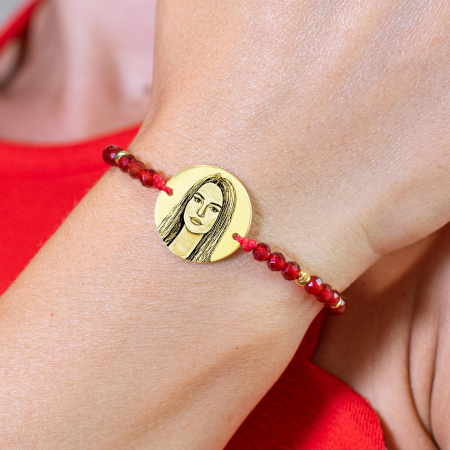 Bratari pietre semipretioase - Bratara dama personalizata cu poza, bilute argint si jad, Argint (17mm)