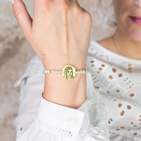 Bratara dama personalizata cu poza, bilute argint si perle de cultura, Argint (17mm) [1]