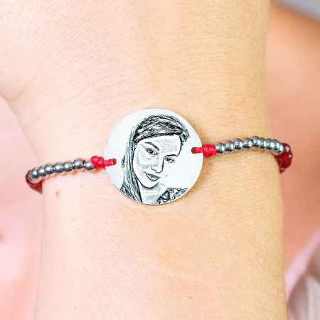 Bratari pietre semipretioase - Bratara dama personalizata cu poza, bilute jad si Argint (17 mm)