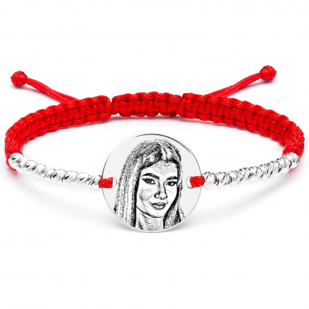 Bratari dama personalizate cu poza - Bratara dama personalizata cu poza, bilute si snur impletit Argint (17 mm)