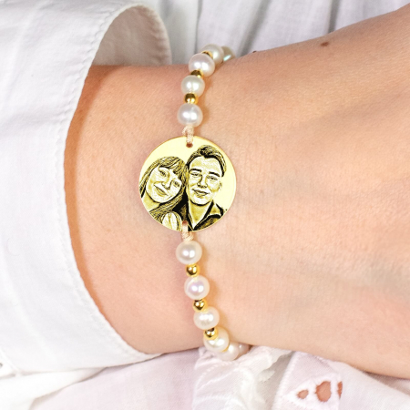 Bratari dama personalizate cu poza - Bratara dama personalizata cu poza, mix bilute si perle de cultura, Argint (17mm)