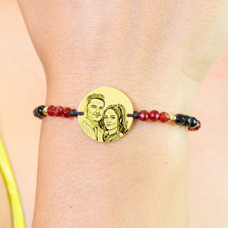 Bratari pietre semipretioase - Bratara dama personalizata cu poza, mix onix cu jad, Argint (17 mm)
