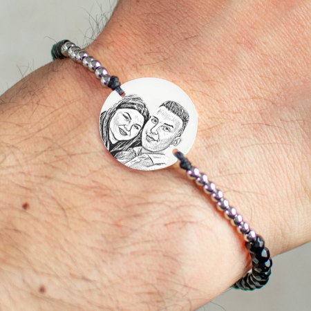 Cadouri personalizate copii - Bratara personalizata cu poza, bilute argint si onix, banut Argint 17 mm