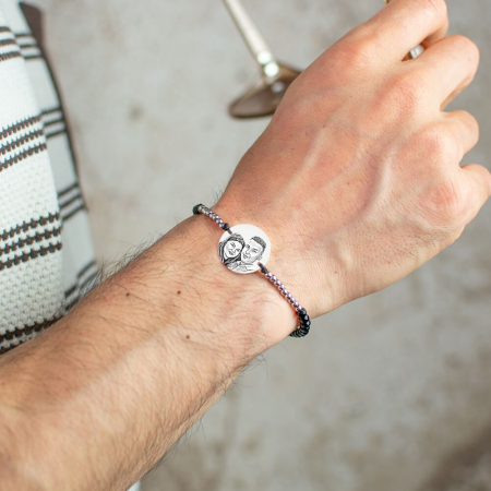 Bratara personalizata cu poza, bilute si onix, banut stainless steel [2]