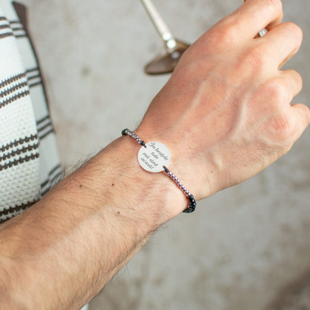 Bratara personalizata cu mesaj, bilute argint si onix, banut stainless steel [2]