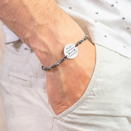 Bratara personalizata cu mesaj, bilute si cubulete hematit si stainless steel [2]