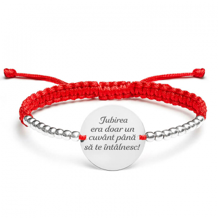 Cadouri personalizate soacra - Bratara personalizata cu mesaj, snur impletit si bilute stainless steel