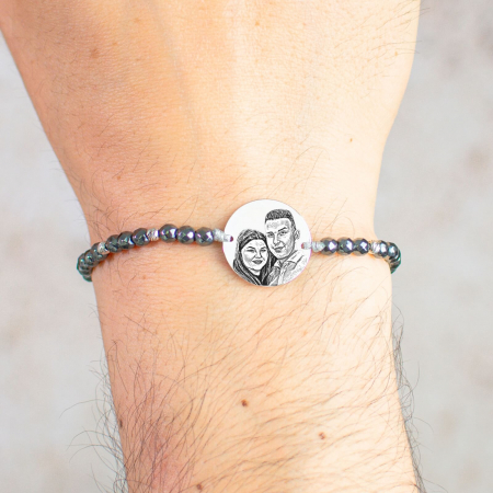 BRATARI INOX - Bratara personalizata cu poza, bilute hematite -stainless steel