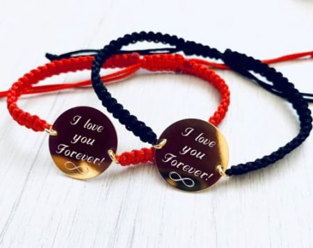Set 2 bratari cuplu argint - Bratari Cuplu Personalizate Argint cu Banut – I love you forever!