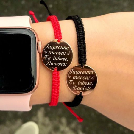 Bratari snur argint - Bratari Snur Cuplu Argint Placat cu Aur Rose Personalizate