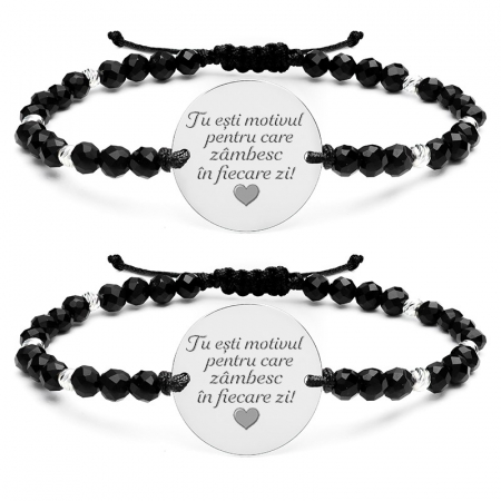 Bratari cupluri personalizate - Bratari cupluri personalizate cu mesaj, mix bilute onix stainless steel
