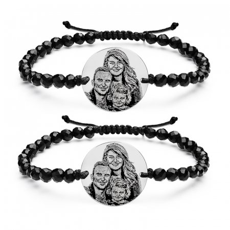 Cadouri personalizate de Paste - Bratari cupluri personalizate cu poza, bilute onix si banut - stainless steel