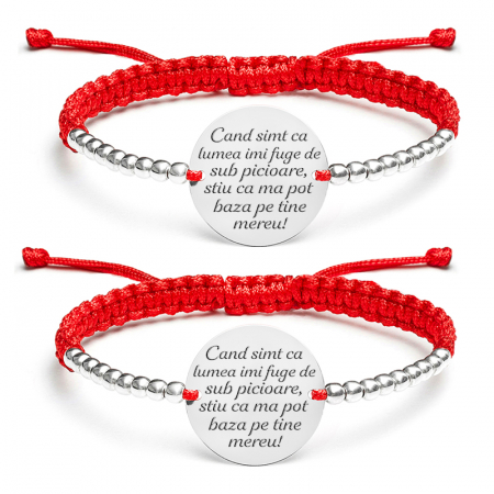 Bratari cuplu Argint, cu bilute si banuti personalizate cu mesaj (17 mm) [1]