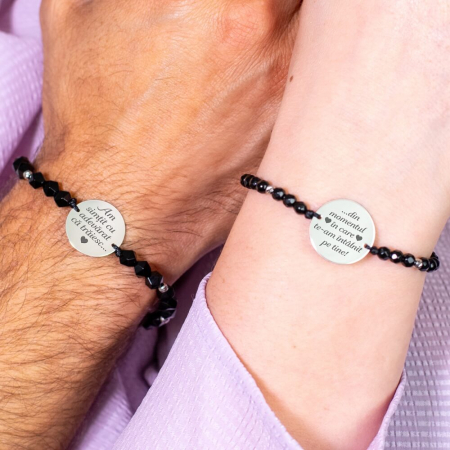Set 2 bratari cuplu argint - Bratari cuplu argint personalizate cu mesaj, mix onix (19 mm si 17 mm)
