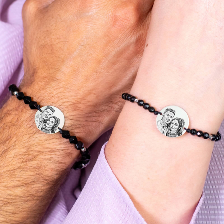 Bratari pietre semipretioase - Bratari cuplu argint personalizate cu poza, mix onix (19 mm si 17 mm)